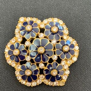 JBL Gold and Deep Blue Floral Brooch